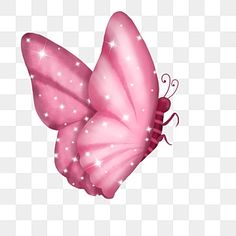 a pink butterfly flying in the sky with stars on it's wings, transparent background