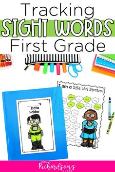 the sight words first grade workbook with markers, crayons and pencils