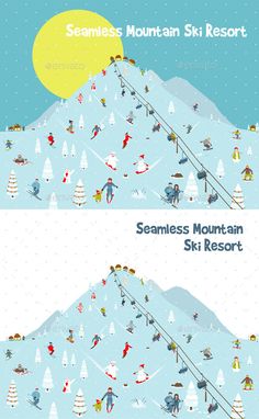 two ski slopes with people skiing on them