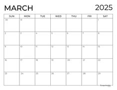 march calendar with the holidays in black and white