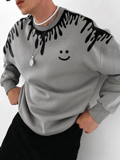 Grey Casual Collar Long Sleeve Fabric Cartoon Pullovers Embellished Slight Stretch  Men Clothing Mens Sweatshirts Cricut, Cool Gifts For Men Amazon.com, Gifts To Buy Guys, Gifts For Boys 17, Gifts For Homebodies Men, Cool Gifts For Brothers, Great Gifts For Men Boyfriends, Cool Gifts For Boyfriend For Men, Graphic Print Sweatshirt