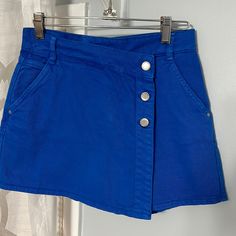 Zara Blue Skort (Skirt In Front, Shorts In Back Size Xs Stretchy 100% Cotton No Tags, Never Worn Blue Mini Denim Skirt For Day Out, Trendy Blue Mini Length Bottoms, Trendy Blue Mini Bottoms, Trendy Blue Mid-rise Mini Skirt, Blue Denim Stretch Skort, Blue Stretch Mid-rise Mini Skirt, Blue Stretch Denim Short Skirt, Blue Denim Short Skirt, Trendy High Rise Blue Skort