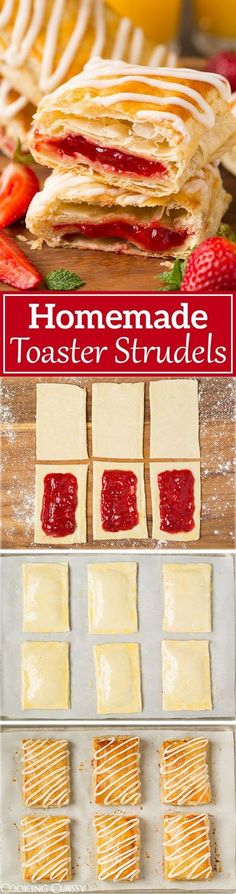 homemade toaster strudels with strawberries and lemons on the side are shown