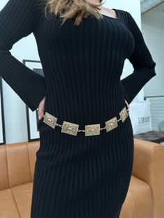 Ever felt like something was missing from your outfit? Babe, it’s time to step up your belt game. The Bronze Square Chain belt is finally here to complete your look, one gold square at a time. She’s fully adjustable, with a worn-in antique look that’s to die for. STYLE RECOMMENDATIONS: - Complete the look with the Gwyneth Black Sweater Midi Dress PRODUCT DESCRIPTION AND MATERIALS: - bronze waist belt - rectangle - adjustable fit - belt sits at the waist or hips - 100% alloy - belt is approximate Elegant Adjustable Gold Belt, Vintage Adjustable Chain Belt For Party, Elegant Adjustable Rectangular Belt, Elegant Adjustable Belt, Gold Adjustable Chain Belt For Formal Occasions, Adjustable Gold Belt For Formal Wear, Adjustable Gold Belt For Formal Occasions, Vintage Adjustable Gold Belt, Adjustable Gold Belt As A Gift