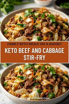 keto beef and cabbage stir fry in a bowl