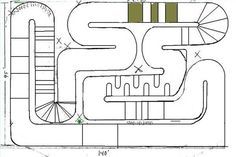 a drawing of a plan for a building with stairs and other things to see in it