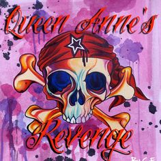 a painting of a skull wearing a pirate hat with the words queen anne's refuge on it