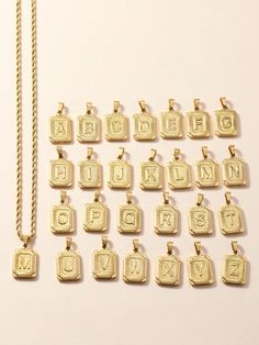 1pc Hip-Hop Style Men's Surname And First Name Initial 3D Stereoscopic Carving Square 26 Letters Waterproof Pendant Necklace Stainless Steel Golden Strong Twist Chain Rope Chain A-Z Lettert Necklace Jewelry Match For Couples Daily Wear Gift Yellow Gold Punk   Stainless Steel     Men Fashion Jewelry, size features are:Bust: ,Length: ,Sleeve Length: Hip Hop Style Men, Name Chain, Dating Gifts, Chain For Men, Party Clutch, 26 Letters, Estilo Hip Hop, First Name, Chains For Men