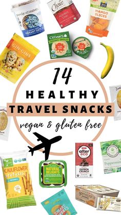 healthy travel snacks with text overlay that reads 17 healthy travel snacks vegan & gluten free