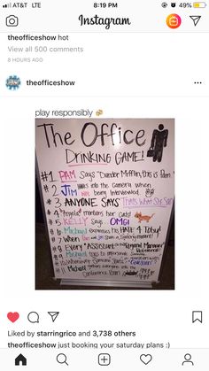 the office drinking game is posted on instagram, but it's not available