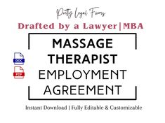 the massage therapy employment agreement is shown in red and black, with an image of a woman