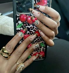 Cheetah Cherry Nails, Red Cheetah Nails, Nail Art Almond Nails, Nail Art Almond, Nails Cherry, Nails Leopard, Kylie Nails, Jade Nails