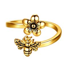 PRICES MAY VARY. ❤Honey Bee Rings'MATERIALS❤: Silver/18K Gold/Black Gun Plated will ensure a very long lasting brilliant finish, high resistance to rust and Not allergic, hypoallergenic material, free of lead and nickel, soft for skin. ❤Daisy Flower Bee Ring's DIMENSION❤:This ring is adjustalbe,fits most of people. ❤EXQUISITE GIFT WRAPPED❤:Neatly wrapped and comes with a beautiful brand gift box, take it as a reward for yourself or a great personalized gift for any occasion. ❤IDEAL GIFTS❤:Suitab Bee And Flower, Bee Ring, Adjustable Jewelry, Branded Gifts, Girls Jewelry, Open Ring, Honey Bee, Ring Jewelry, Adjustable Ring