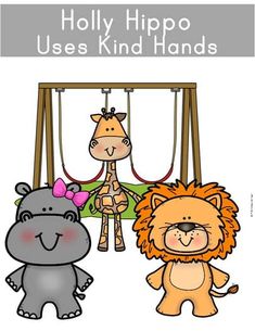 two animals and a giraffe on a swing with the words holly hipo uses kind