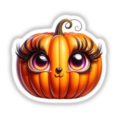 a sticker with an image of a cat's face in the shape of a pumpkin