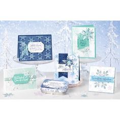 snowflakes and cards displayed on a table