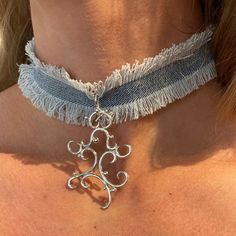 Fairy Choker, Jean Jewelry, Denim Necklace, Upcycle Jewelry, Denim Choker, Jeans Jewelry, Tshirt Necklace, Alternative Jewelry, Denim Jewelry