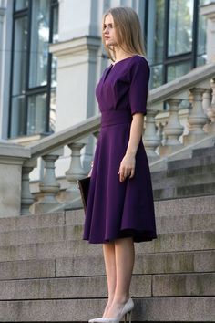 Purple Dress, Purple Bridesmaid Dress, Plus Size Clothing, Knee Length Dress, Short Sleeve Dress, Pu Elegant Purple A-line Midi Dress, Purple A-line Fit And Flare Dress, Purple Fitted A-line Dress, Purple A-line Fitted Dress, Purple Fitted A-line Midi Dress, Purple A-line Dress For Workwear, Elegant Short Sleeve Purple Dress, Elegant Purple Knee-length Dress, Elegant Purple Short Sleeve Dress