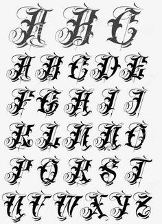 the upper and lower letters of an old english alphabet tattoo font, lettering styles, calligraphy