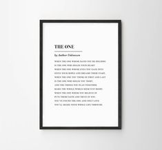 the one poem framed in black on a white wall