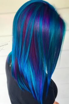 Peacock Hair Color, Blue And Purple Hair, Hair Aesthetics, Peacock Hair, Blue Black Hair, Galaxy Hair, Dye Ideas, Unique Hair, Hair Color Purple