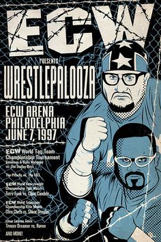 an old poster with two men in wrestling gear and the words efw on it