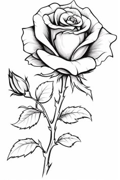 a black and white drawing of a rose