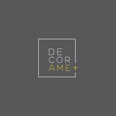 the words de cor ame and yellow on a gray background with a square frame