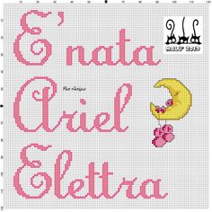 a cross stitch pattern with the words 8 nda cik eleta on it