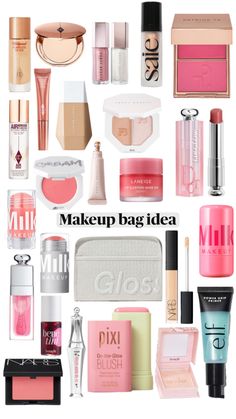 Makeup Bag Ideas, Benefit Blush, Laneige Lip Sleeping Mask, Lip Sleeping Mask, Milk Makeup, Bag Ideas, Lip Glow, Simple Makeup, Makeup Routine