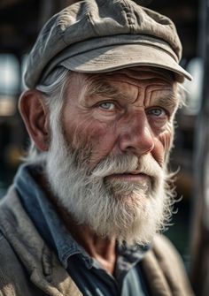 an old man with a white beard wearing a hat