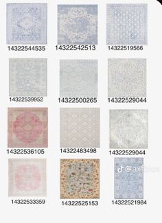 rugs with different colors and sizes are shown in the image, including pink, blue,