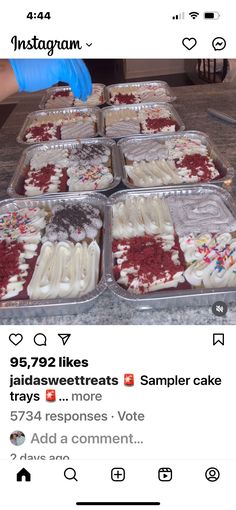 the instagram page is full of cakes and desserts that are decorated with red, white and blue icing