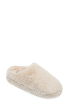 Plush faux fur brings luxurious comfort to a soft scuff slipper constructed with memory foam cushioning and a nonskid sole. Memory foam cushioning
 Textile upper, lining and sole Imported Faux Fur Slippers, Cuddl Duds, White Caps, Womens Slippers, Nordstrom Rack, Memory Foam, Faux Fur, Slippers, Nordstrom