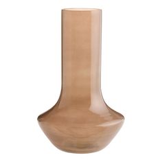 a brown vase sitting on top of a white table