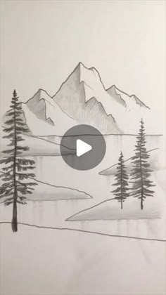 a drawing of trees and mountains with the words, how to draw winter scenes in pencil