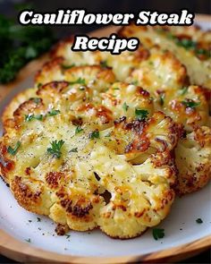 cauliflower steak recipe on a plate with parsley