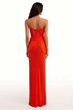 Flamboyant coral bustier maxi dress ➤➤ Milla Dresses - USA, Worldwide delivery Unique Maxi Dresses, Coral Gown, Milla Dresses, Europe Wedding, Prom Inspo, Red Slip Dress, Dream Prom, Hoco Dress, Dress Weights