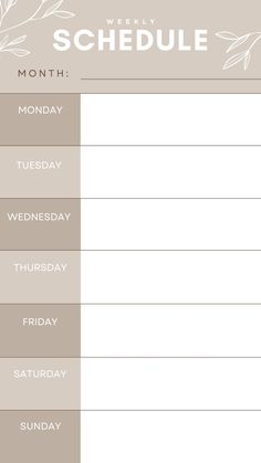 the printable weekly schedule is shown with flowers and leaves on it's side