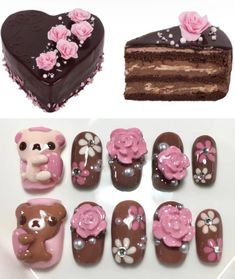 Cake Nails, Pastel Chocolate, Deco Nails, Girly Nails, Kawaii Nail Art, Nail Art Designs Diy, Pretty Gel Nails, Really Cute Nails, Soft Nails