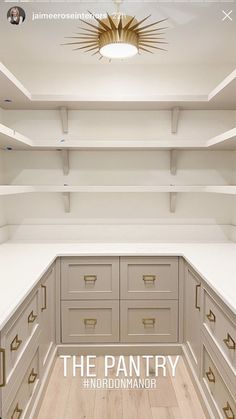 an empty walk in closet with shelves and drawers