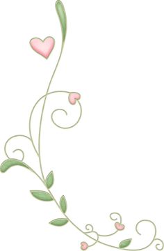 a pink flower with green leaves and hearts