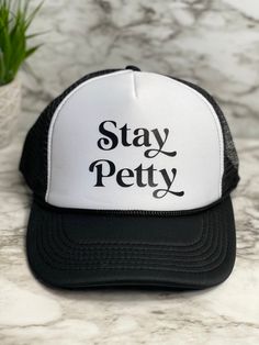 "These unique custom MADE TO ORDER hats are truely one of a kind. Not all heads are created equal , which is why we have so many size options. You can customize your hat color, size and your favorite design. please note all hat colors vary by size, in other words- not every hat color is available in every size. **please note these are made to order and the design layouts will be unique to each hat ordered** Please feel free to ask any questions you have about sizing, as these are MADE TO ORDER e Trendy Personalized Baseball Cap, Funny Customizable Trucker Hat, Customizable Funny Trucker Hat, Novelty Snapback Trucker Hat As Gift, Funny White Hat For Gift, Funny White Hat As Gift, Funny Baseball Cap For Gift, Funny White Hat As A Gift, Funny Black Adjustable Snapback Hat