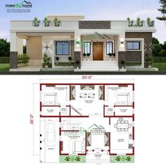 two story house plan with 3 bedroom and 2 bathrooms in the front, an open floor plan