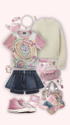 #aestheticoutfit #outfit #outfitinspiration #outfitinspo #pink #aesthetic #cute Kidcore Pastel Outfit, Pastel Y2k Outfit, Jumino Core Clothes, Childcore Aesthetic Outfit, Crybabycore Outfits, Outfit Boards Aesthetic, Juminocore Outfit, Sanrio Outfit Aesthetic, Blue Pink Outfit