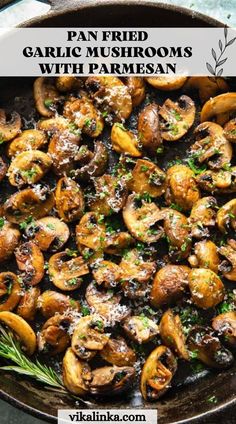 pan fried garlic mushrooms with parmesan on top