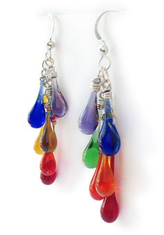 Rainbow Cascade Earrings Cascade Earrings, Lilac Blossom, Drop Jewelry, Glass Creations, Glass Lampwork, White Jewelry Box, Eco Friendly Jewelry, Sweet Fragrances, Argentium Silver