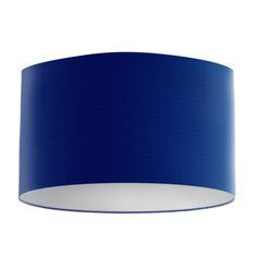 a blue lamp shade hanging from the ceiling