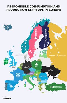 the map shows countries that are responsible for producing and producing products in europe, with different colors