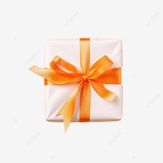 wrapped christmas or other holiday handmade present in paper with white ribbon on orange surface g Ribbon Top, Bow Designs, Transparent Image, White And Orange, Gift Package, Handmade Holiday, White Gift Boxes, Bow Design